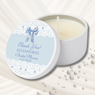 Bow Lace Something Blue Bridal Shower Thank You Mini Candle Favors