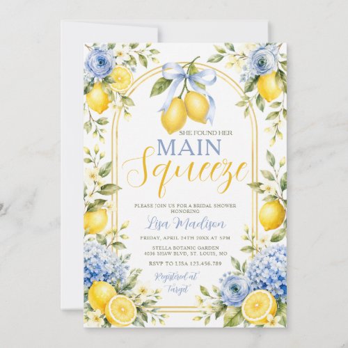 Bow Lemon She Found Her Main Squeeze Bridal Shower Invitation