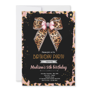 Bow leopard cheetah Birthday Invitation