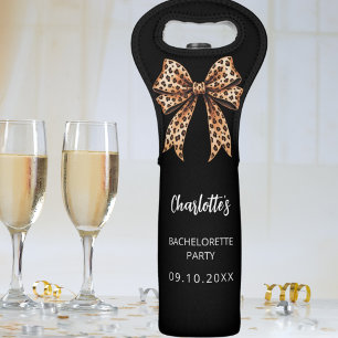 Bow leopard print black Bachelorette Party Wine Bag