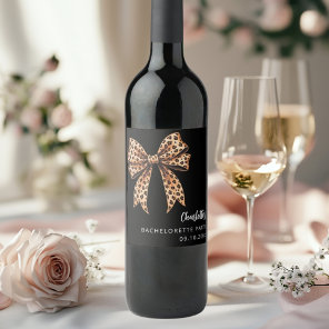 Bow leopard print black Bachelorette Party Wine Label