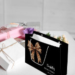 Bow leopard print black Bridal Shower Large Gift Bag<br><div class="desc">A black background. Decorated with a large bow with leopard print.  Personalize and add the bride's name and a date. Black handwritten style script.</div>