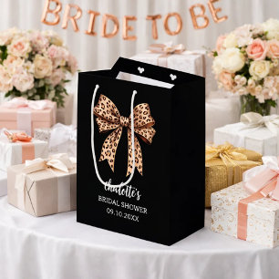 Bow leopard print black Bridal Shower Medium Gift Bag