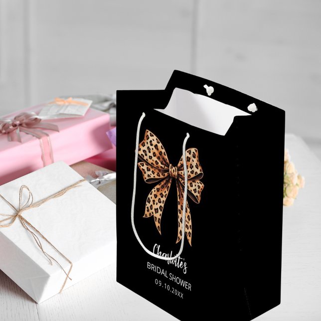 Bow leopard print black Bridal Shower Medium Gift Bag (Creator Uploaded)