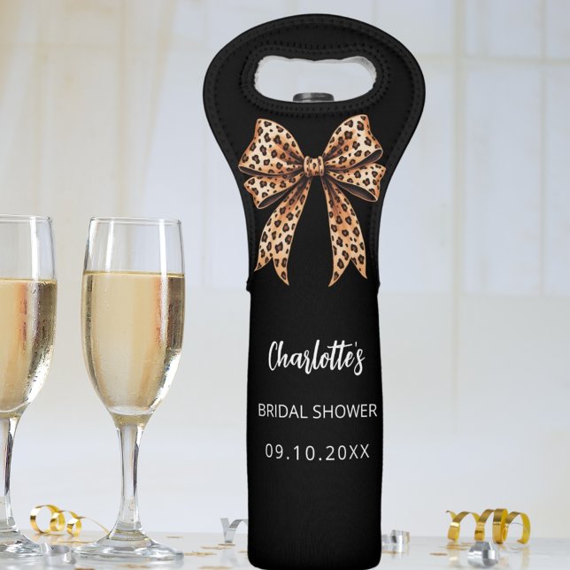 Bow leopard print black Bridal Shower Wine Bag (Creator Uploaded)