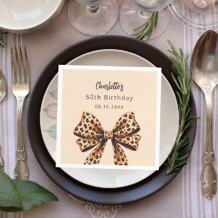 Bow leopard print brown beige Birthday Napkins