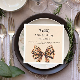 Bow leopard print brown beige Birthday Napkins