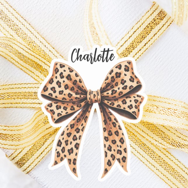 Bow leopard print name script sticker (Creator Uploaded)