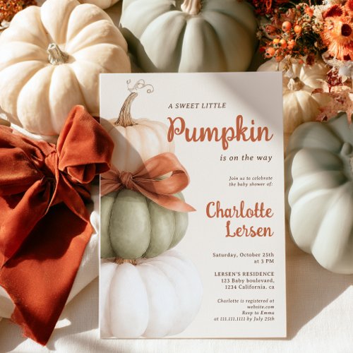Bow Little Pumpkin Gender Neutral Baby Shower Invitation