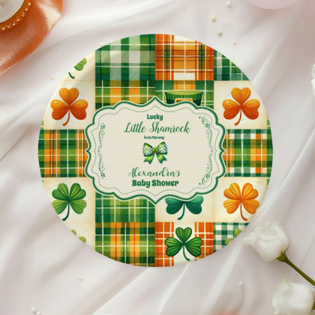 Bow Lucky Little Shamrock Baby Shower Paper Plates (Creator Uploaded)