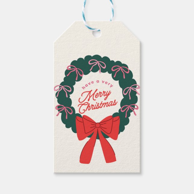 Bow Merry Christmas  Gift Tags (Front)