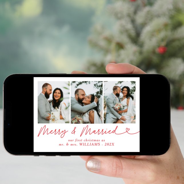 Bow Merry & Married Newlywed Photo Christmas  Holiday Card (Front Digital)