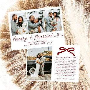 Bow Merry & Married Newlywed Photo Christmas Holiday Card