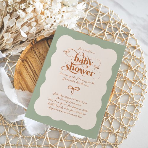 Bow Modern Minimalist Neutral Baby Shower Invitation