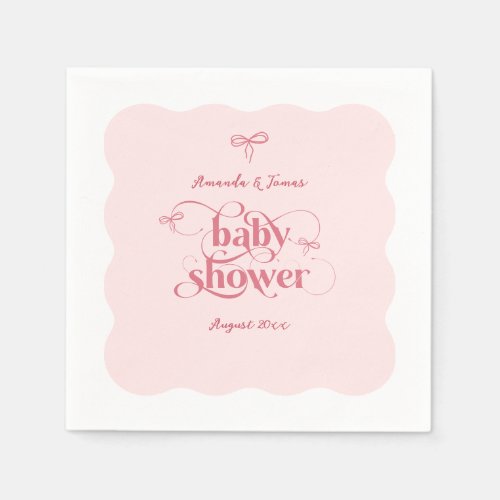 Bow Modern Minimalist Wavy Pink Girl Baby Shower Napkins