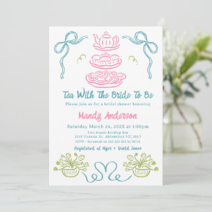 Bow Multicolored Hand Drawn Tea Bridal Shower Invitation