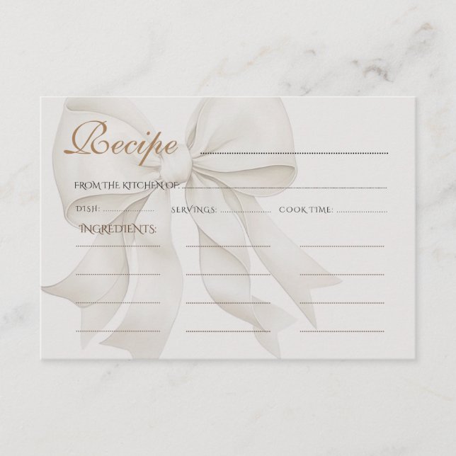 Bow Neutral Bridal Shower Recipe Enclosure Card (Front)