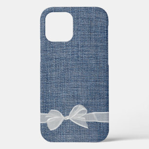 bow on blue denim iPhone 12 case