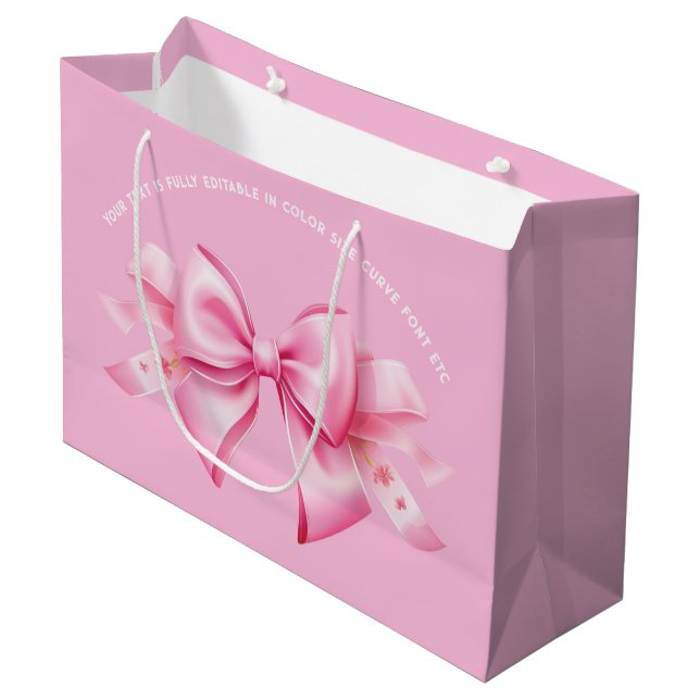 Bow on Trendy Barbiedoll Medium Light Pink  Large Gift Bag (Front Angled)
