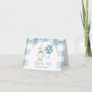 Bow One Silly Goose 1st Birthday Blue Gingham Thank You Card