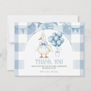 Bow One Silly Goose 1st Birthday Blue Gingham Thank You Card
