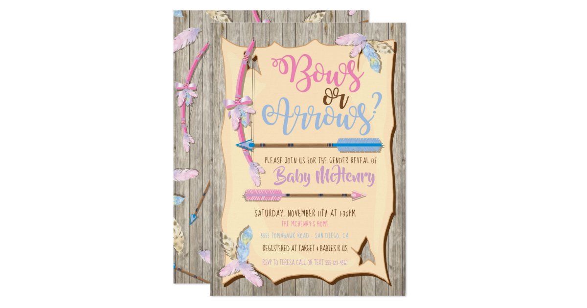 Bow Or Arrows Gender Reveal Baby Shower Invitation Zazzle Com