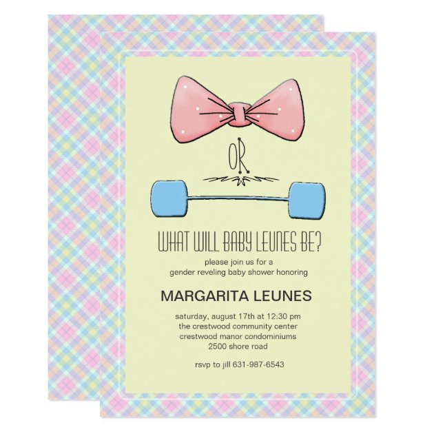 Bow Or Barbell Gender Reveal Invitation