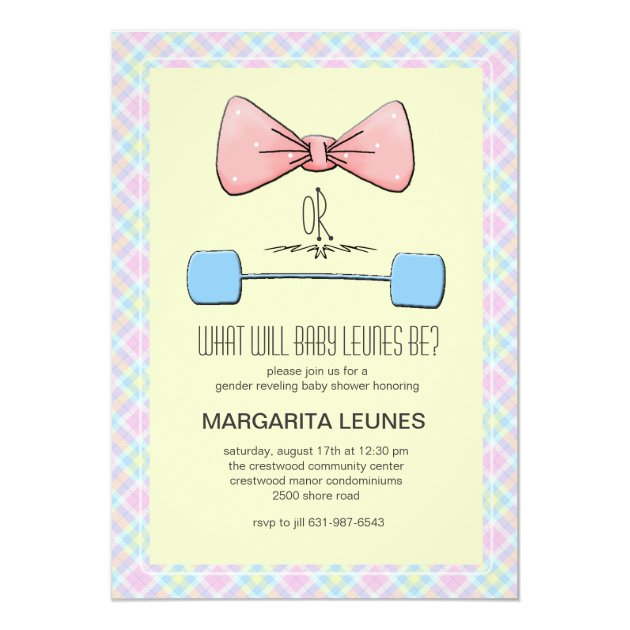 Bow Or Barbell Gender Reveal Invitation