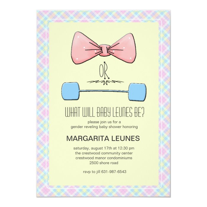 Bow or Barbell Gender Reveal Invitation Zazzle