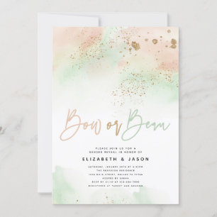 Bow or Beau Mint and Pink Gender Reveal Glitter Invitation