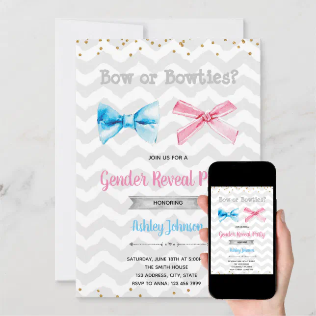 Bow or bowties gender reveal invitation Zazzle