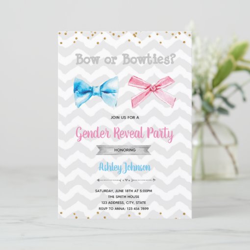 Bow or bowties gender reveal invitation Zazzle
