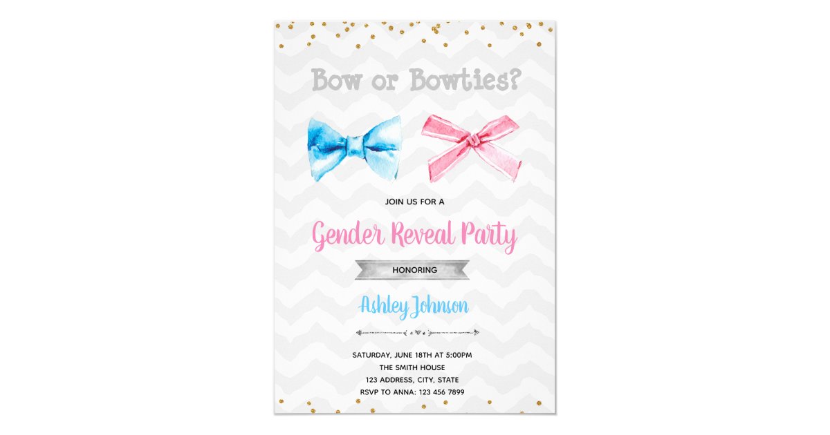 Bow or bowties gender reveal invitation