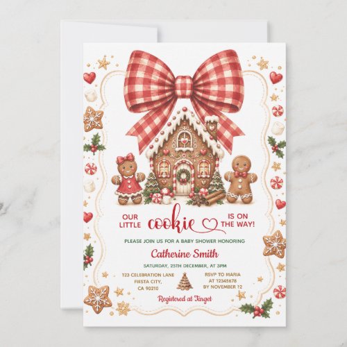 Bow Our Little Cookie Is On The Way Baby Shower Invitation