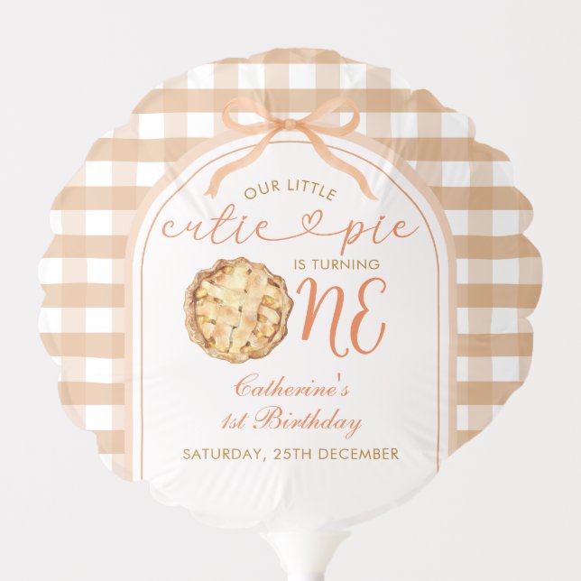 Bow Our Little Cutie Pie Fall Gingham 1st Birthday Balloon (Front)