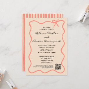 Bow Painted Pinstripes Wedding QR Code Invitation