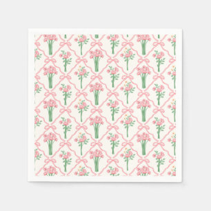 Bow Paper Napkins, Pink Floral Party Napkins