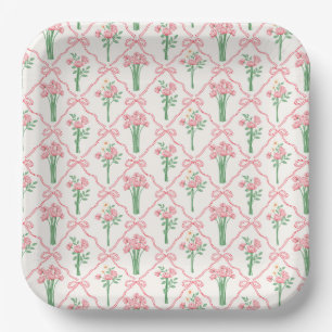 Bow Paper Plates, Pink Floral Party Plates
