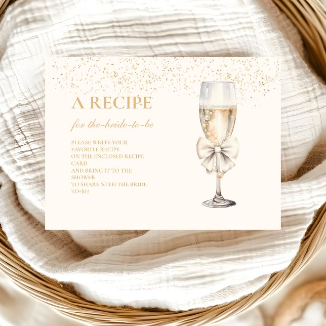 Bow Pearls And Prosecco Bridal Shower Recipe Enclosure Card (Creator Uploaded)