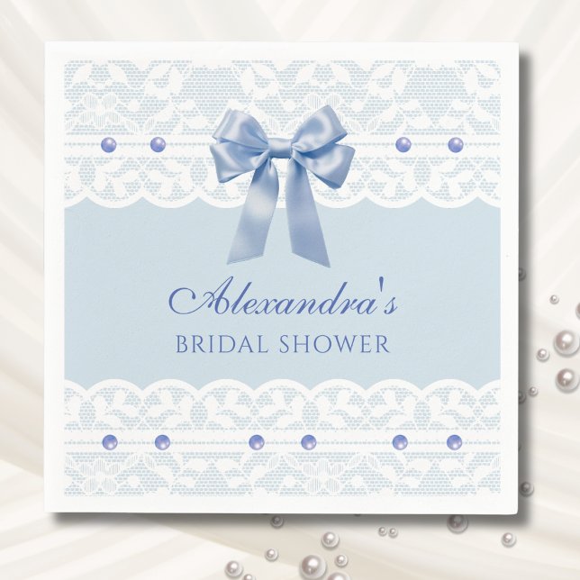 Bow Pearls Lace Something Blue Bridal Shower Napkins (Creator Uploaded)
