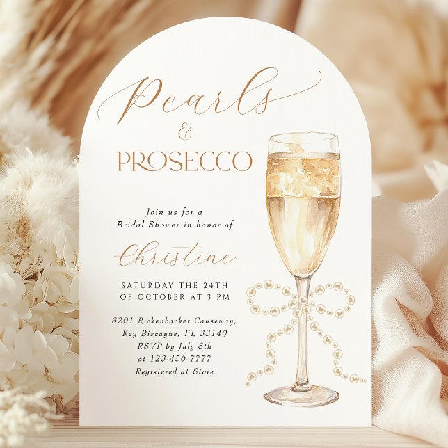 Bow Pearls & Prosecco Bridal Shower Invitation (Creator Uploaded)