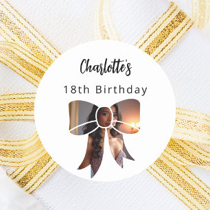 Bow photo Birthday Classic Round Sticker