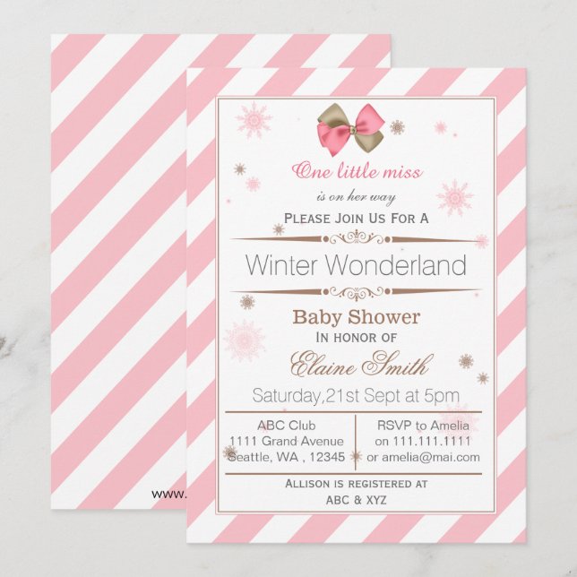 Bow Pink and Brown Mod baby shower invitation (Front/Back)