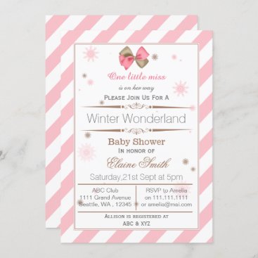 Bow Pink and Brown Mod baby shower invitation