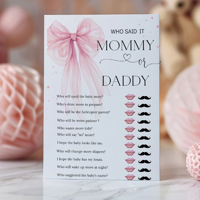 Bow Pink  Baby Shower Games personalize  (Bow Pink Coquette games card, A delicate Bow Pink Coquette baby shower collection featuring soft pin)