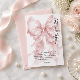 Bow Pink Baby Shower Thank You Card