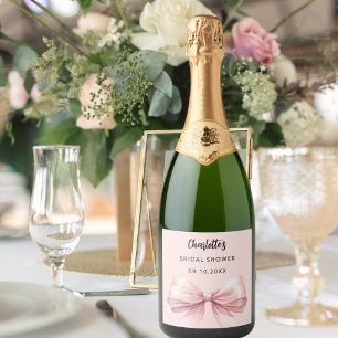Bow pink Bridal Shower Sparkling Wine Label