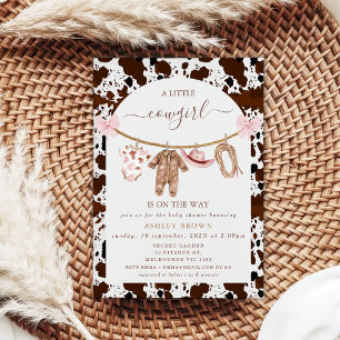Bow Pink Clothesline Cow Print Cowgirl Baby Shower Invitation