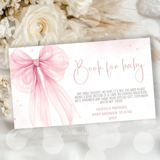 Bow Pink Coquette Baby Shower personalize Enclosure Card (A delicate Bow Pink Coquette baby shower collection featuring soft pink bows, elegant details, and c)