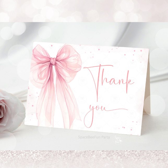 Bow Pink Coquette Baby Shower  Thank You Card (A delicate Bow Pink Coquette baby shower collection featuring soft pink bows, elegant details, and c)